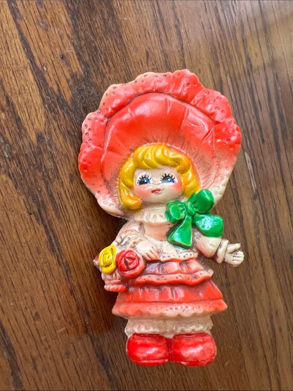 VINTAGE Blow Molded Red and Green Vintage Doll Girl Christmas Ornament Japan